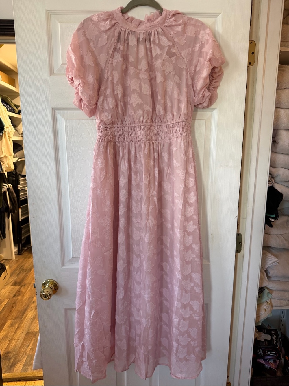 Girls Pink Floral Midi Dress with Smocked Waist(Zoe&Claire)
